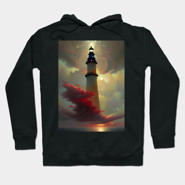 Lighthouse floating in the Sunset Clouds Hoodie by Christine aka stine1